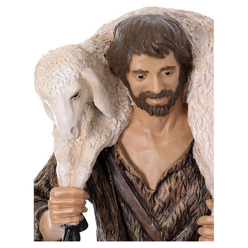 Bom Pastor para presépio de 160 cm Lando Landi fibra de vidro olhos cristal EXTERIOR