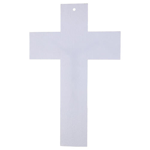 Cruz de vidro branco decorada com Árvore da Vida e corpo prateado moderno 47x30 cm