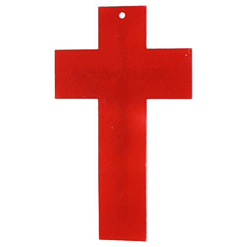 Cruz de vidro vermelho com relevo de cruz brilhante e corpo moderno dourado de 25x15 cm