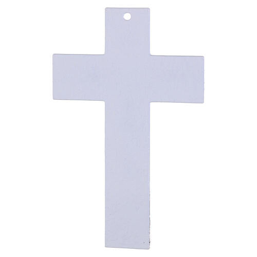 Cruz em vidro branco com corpo em fios de platina 21x13 cm