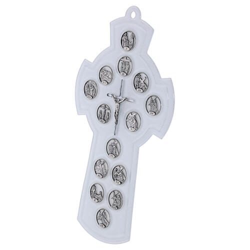 Cruz Via Sacra vidro branco 14 estações 34x19 cm