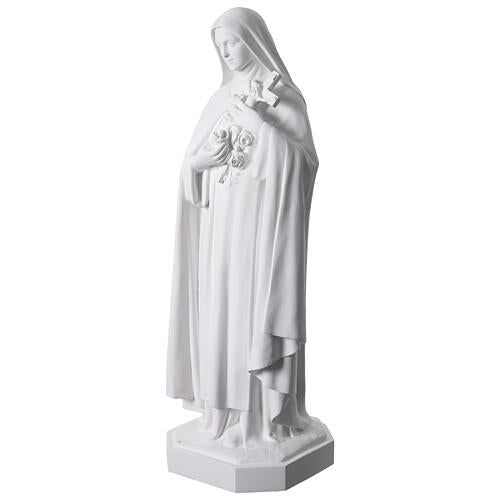 Estátua Santa Teresa em fibra de vidro branca com crucifixo e rosas para exterior 130 cm