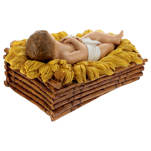 Imagem Menino Jesus com berço fibra de vidro olhos de cristal para presépio Landi com figuras de altura média 65 cm; exterior