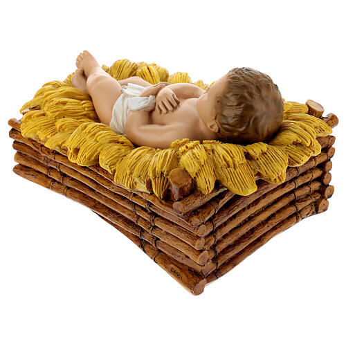 Imagem Menino Jesus com berço fibra de vidro olhos de cristal para presépio Landi com figuras de altura média 65 cm; exterior