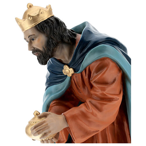 Imagem Rei Mago com presente fibra de vidro pintada para presépio Landi altura média 65 cm; exterior.