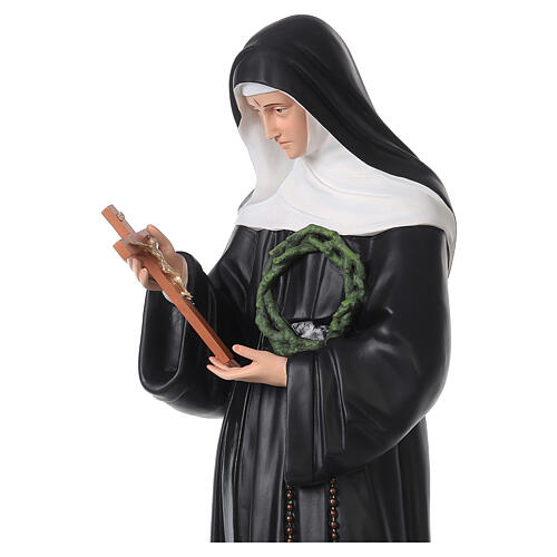 Imagem Santa Rita de Cássia crucifixo fibra de vidro pintada 100 cm