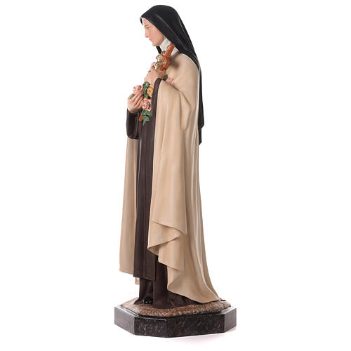 Imagem Santa Teresinha do Menino Jesus crucifixo e rosas fibra de vidro pintada 130 cm