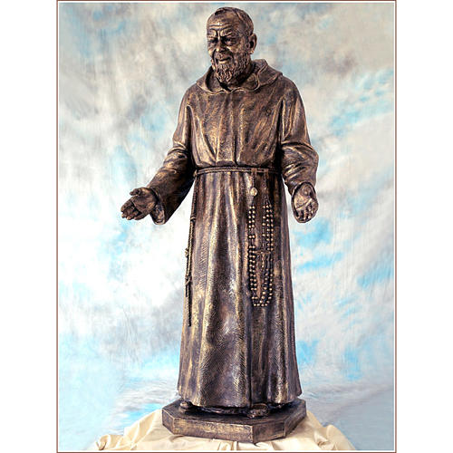 Padre Pio fibra de vidro Landi 150 cm bronze DE EXTERIOR