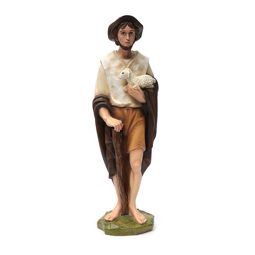 Pastor com lanterna e pão presépio 60 cm fibra de vidro