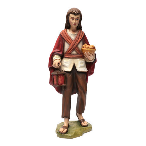 Pastor com lanterna e pão presépio 60 cm fibra de vidro