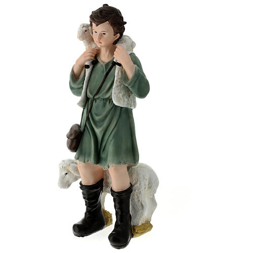 Pastor com ovelha e cordeiro 45x20x15 cm fibra de vidro para presépio de 60 cm