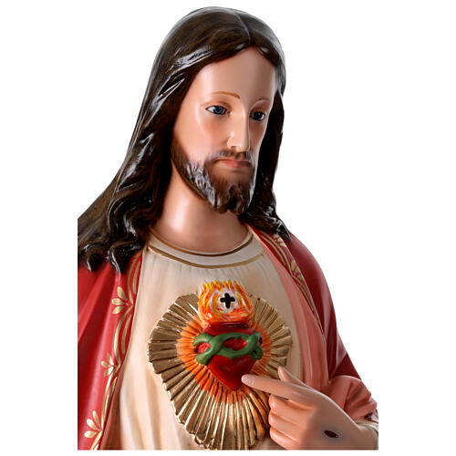Sagrado Coração de Jesus fibra de vidro corada 110 cm olhos vidro