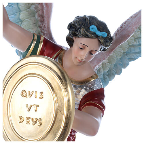 São Miguel com espada e escudo fibra de vidro olhos de vidro 110 cm