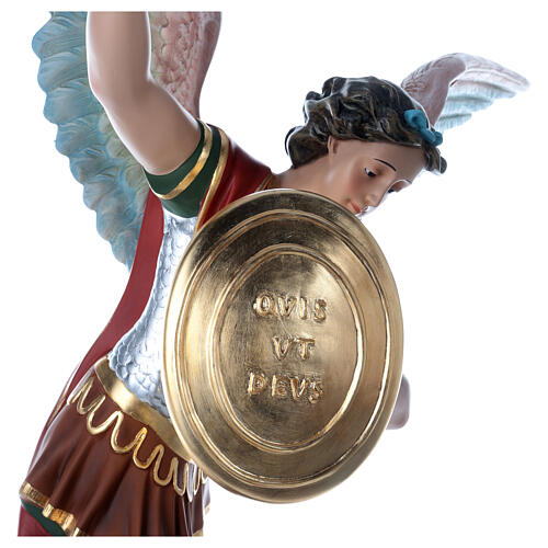 São Miguel com espada e escudo fibra de vidro olhos de vidro 110 cm