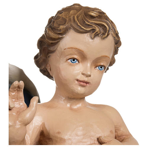 Virgem com Menino manto azul vermelho fibra de vidro 85 cm PARA EXTERIOR