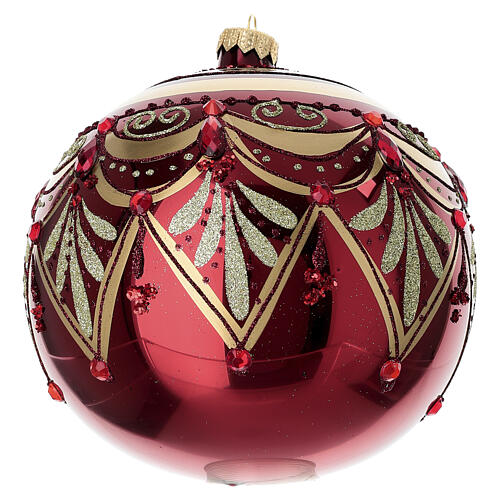 Bola de Natal vermelha decorada com ouro e purpurina de vidro soprado 150 mm