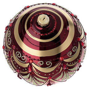 Bola de Natal vermelha decorada com ouro e purpurina de vidro soprado 150 mm