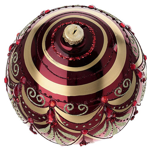 Bola de Natal vermelha decorada com ouro e purpurina de vidro soprado 150 mm