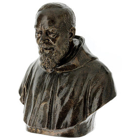 Busto Padre Pio 60 cm fibra de vidro para exterior acabamento bronze