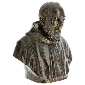 Busto Padre Pio 60 cm fibra de vidro para exterior acabamento bronze