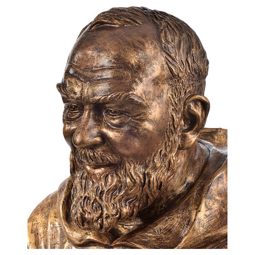 Busto São Pio fibra vidro Landi 60 cm bronze DE EXTERIOR