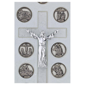 Crucifixo Via Sacra em madeira e vidro com Cristo ressuscitado 38x24 cm