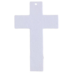 Cruz Árvore da Vida vidro branco com brilho e corpo prateado 16x10 cm