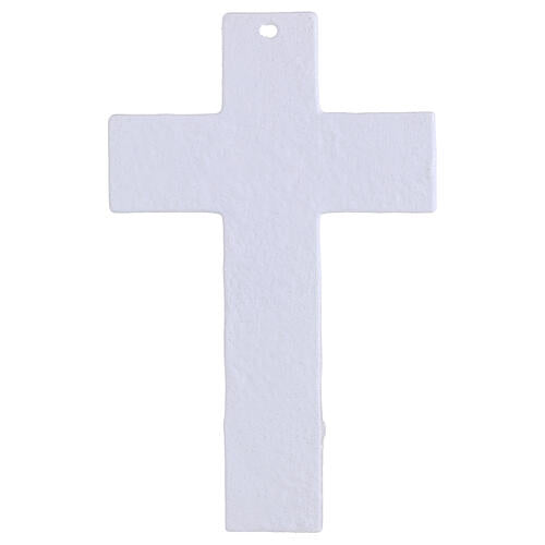 Cruz Árvore da Vida vidro branco com brilho e corpo prateado 16x10 cm