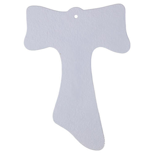 Cruz de parede Tau vidro corpo estilizado ouro 25x20 cm