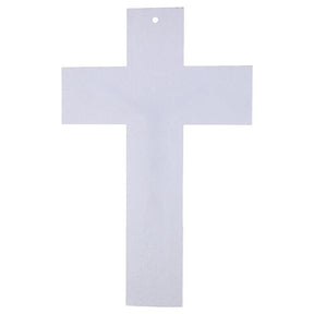 Cruz de vidro branco decorada com Árvore da Vida e corpo prateado moderno 47x30 cm