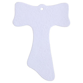 Cruz Tau 16x12 cm vidro branco purpurina e corpo prateado