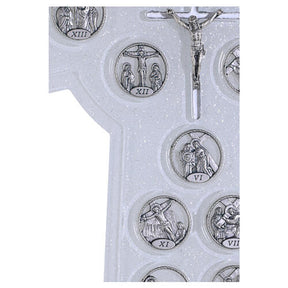 Cruz Via Sacra vidro branco 14 estações 34x19 cm