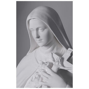 Estátua Santa Teresa em fibra de vidro branca com crucifixo e rosas para exterior 130 cm