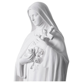 Estátua Santa Teresa em fibra de vidro branca com crucifixo e rosas para exterior 130 cm