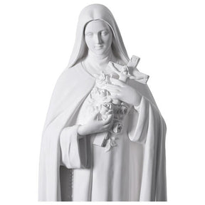 Estátua Santa Teresa em fibra de vidro branca com crucifixo e rosas para exterior 130 cm
