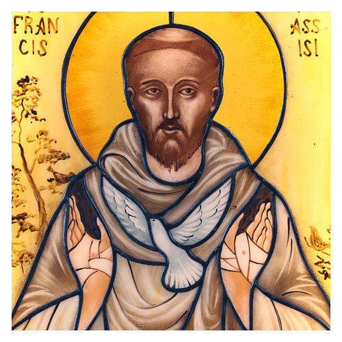 Ícone de São Francisco de Assis com pomba vidro colorido