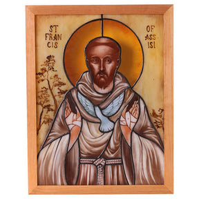 Ícone de São Francisco de Assis com pomba vidro colorido