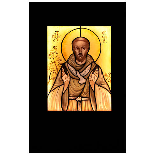 Ícone de São Francisco de Assis com pomba vidro colorido