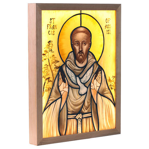 Ícone de São Francisco de Assis com pomba vidro colorido