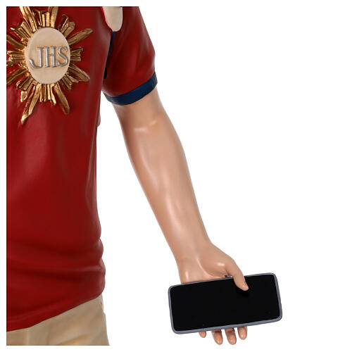 Imagem Carlo Acutis fibra de vidro colorida 175 cm olhos vidro