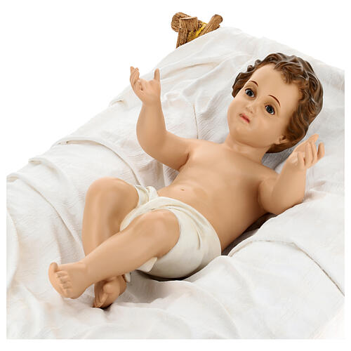 Imagem Menino Jesus com berço fibra de vidro pintada para presépio Landi com figuras de altura média 160 cm; exterior