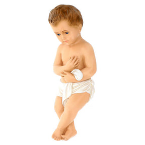 Imagem Menino Jesus fibra de vidro pintada 24 cm para presépio Landi altura média 65 cm; exterior