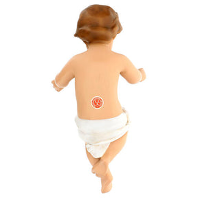 Imagem Menino Jesus fibra de vidro pintada 33 cm para presépio Landi altura média 100 cm; exterior