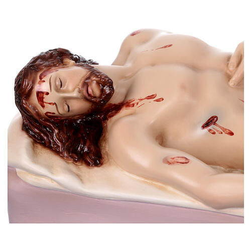 Imagem Nosso Senhor Jesus Cristo morto 50 cm fibra de vidro pintada com olhos de vidro