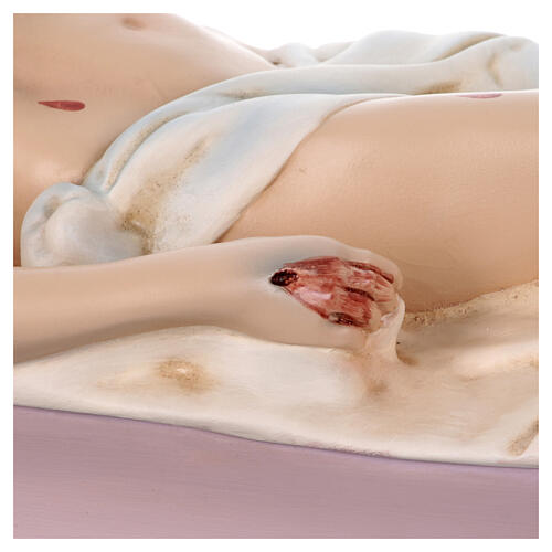 Imagem Nosso Senhor Jesus Cristo morto 50 cm fibra de vidro pintada com olhos de vidro