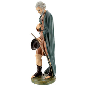 Imagem pastor com chapéu fibra de vidro pintada para presépio Landi altura média 65 cm; exterior