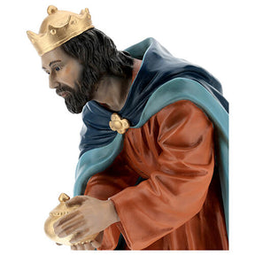 Imagem Rei Mago com presente fibra de vidro pintada para presépio Landi altura média 65 cm; exterior.