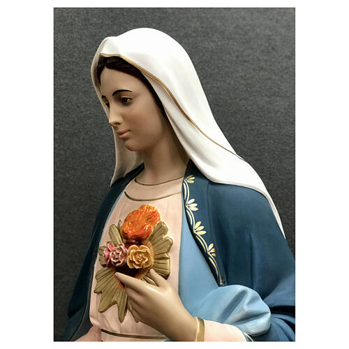 Imagem Sagrado Coração de Maria raios dourados fibra de vidro pintada 165 cm
