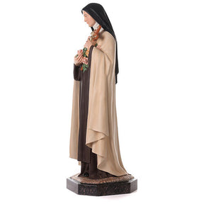 Imagem Santa Teresinha do Menino Jesus crucifixo e rosas fibra de vidro pintada 130 cm