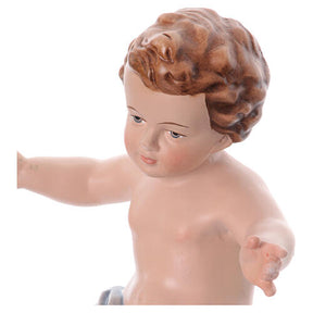 Menino Jesus braços abertos pano azul fibra de vidro